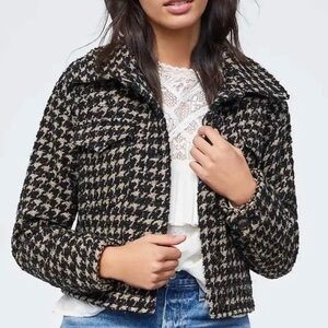 Avec Les Filles Black and Cream Houndstooth Teddy Jacket